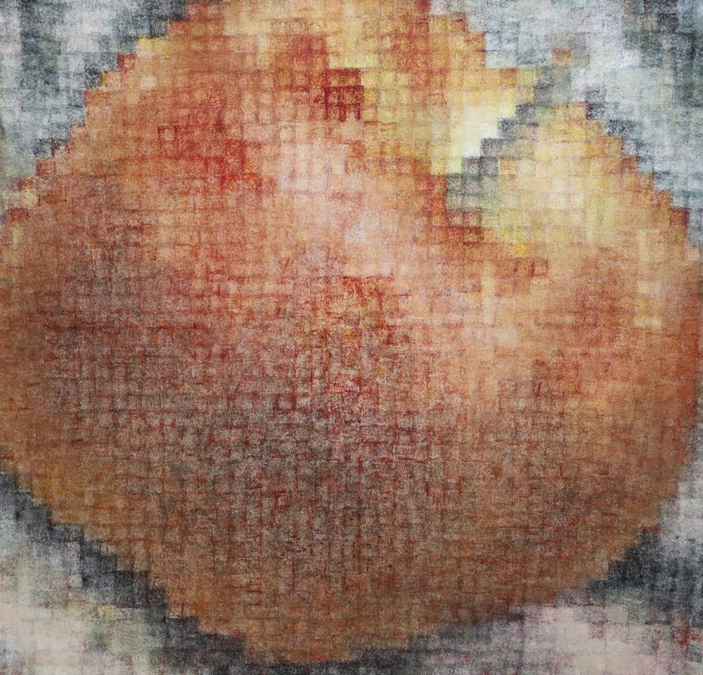 Susan Light (1954-), oil on canvas, Digital Apple, signed verso and dated 1997, 107 x 112cm, unframed